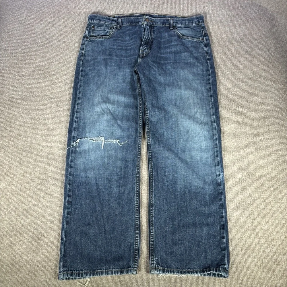 Levis 569 Jeans Mens 36x30 Loose Straight Fit Dark Blue Denim Distressed Baggy